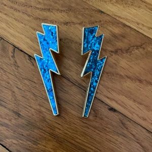 Blue sequin lightning bolt earrings